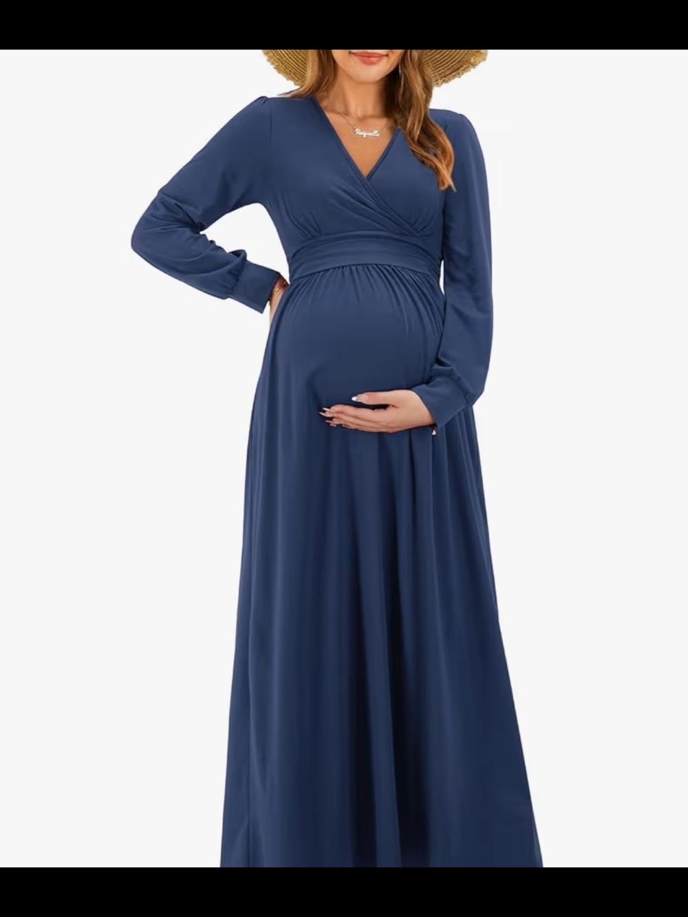Maternity Nursing Navy Wrap Maxi Dress with Long Sleeves